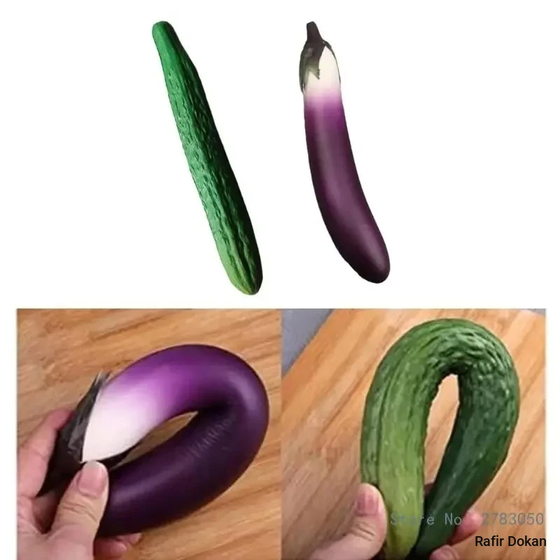 Realistic Fake Aubergine & Cucumber Ornaments | Soft Safe Decor for Home & Kitchen